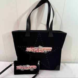Michael Simon Pink Cadillac Black Tote Travel Bag Matching Wallet Crossbody